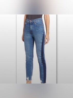 Hudson Holly High Rise Skinny Jeans Tuxedo Contrast Side Stripe Raw Hem Size‎ 30